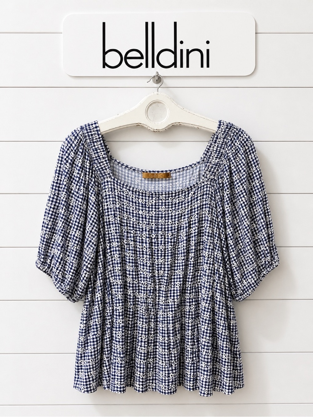 BELLDINI Blue Gingham Peasant Blouse 3X